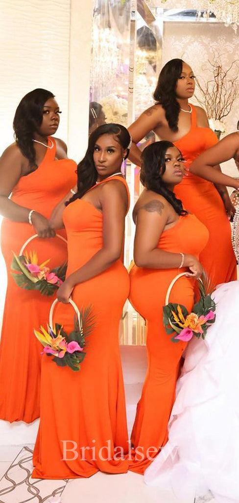 Orange Simple Mermaid Elegant Long Formal Bridesmaid Dresses, Wedding Guest Dress BD162