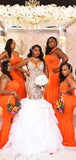 Orange Simple Mermaid Elegant Long Formal Bridesmaid Dresses, Wedding Guest Dress BD162