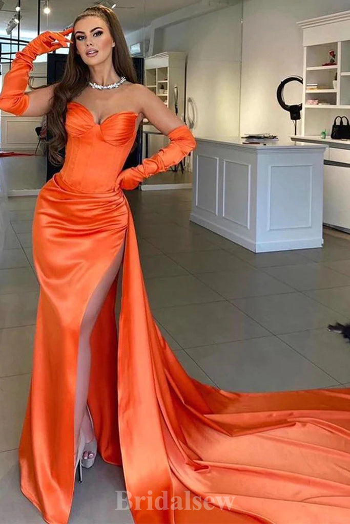 Orange Unique Hot Sale Modest Mermaid Party Women Long Evening