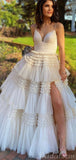 A-line Spaghetti Straps Tulle Princess Party Long Prom Dresses, Evening Dress PD357