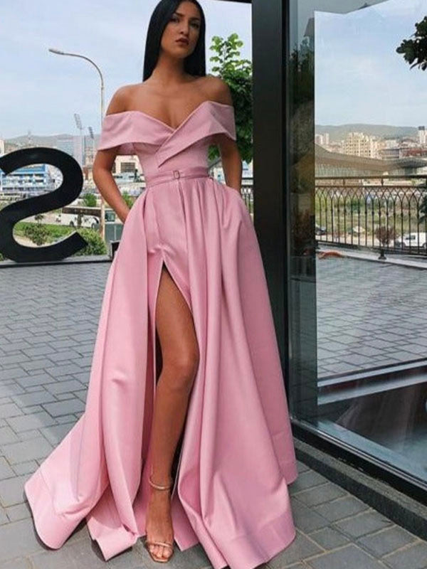 Pink A-line Satin Stylish Elegant Formal Fashion Evening Long Prom Dresses PD338