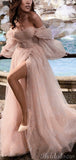 Pink A-line Sparkly Tulle Popular Party Long Prom Dresses, Evening Dress PD361