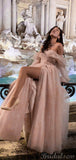 Pink A-line Sparkly Tulle Popular Party Long Prom Dresses, Evening Dress PD361
