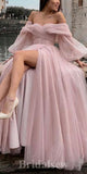 Pink Charming Glitter Sparkly Sequin Long Sleeves Off the Shoulder Modest New Party Long Women Evening Prom Dresses PD895