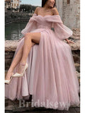 Pink Charming Glitter Sparkly Sequin Long Sleeves Off the Shoulder Modest New Party Long Women Evening Prom Dresses PD895