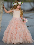Pink Custom Cute Unique Popular Best Tulle Cinderella Princess Flower Girl Dresses FG012