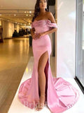 Pink Mermaid Off the Shoulder Elegant Long Modest Evening Prom Dresses, PD1247