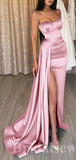 Pink Satin Popular Modest Mermaid Elegant Long Party Women Evening Prom Dresses PD686