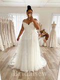 Plus Size A-line Off the Shoulder V-Neck Country Beach Vintage Long Wedding Dresses WD350