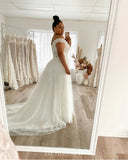 Plus Size A-line Off the Shoulder V-Neck Country Beach Vintage Long Wedding Dresses WD350