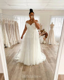 Plus Size A-line Off the Shoulder V-Neck Country Beach Vintage Long Wedding Dresses WD350