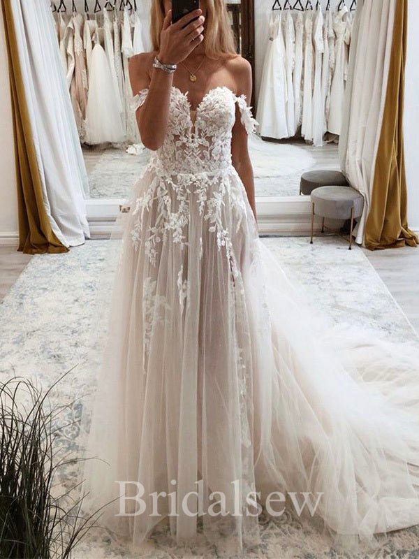 Popular A-line Classic Elegant Country Fairy Lace Beach Vintage Long Wedding Dresses WD293