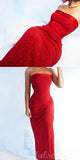 Popular Strapless Simple Mermaid Red Modest Stylish Long Women Party Evening Prom Dresses PD1003