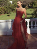 Popular Tulle Tiered Modest Long Prom Dresses, Formal Evening Dress PD270