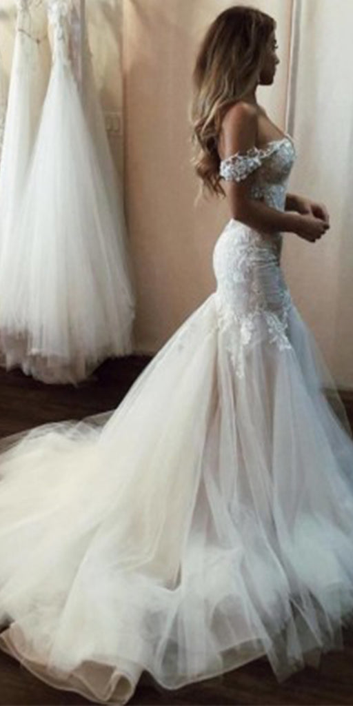 Pretty Mermaid Off the Shoulder Most Popular Wedding Dresses WD020