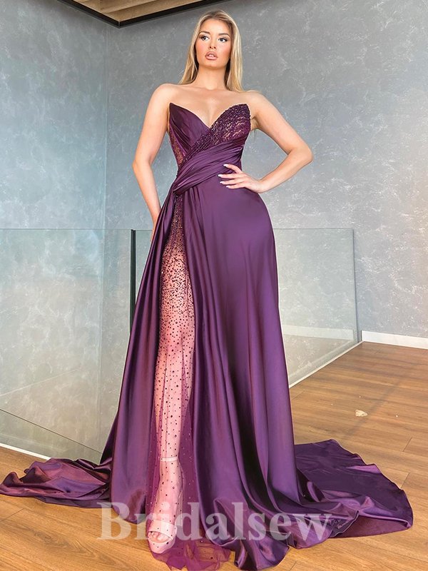 Purple Fashion New Best Strapless Unique Long Elegant Mermaid Stylish Prom Dresses PD1160