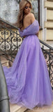 Purple Off the Shoulder A-line Sparkly Tulle Modest Party Long Prom Dresses PD362