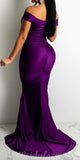 Purple Off the Shoulder Mermaid Elegant Formal Black Girls Slay Satin Evening Long Prom Dresses PD537