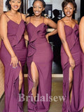 Purple Unique Mermaid Plus Size Elegant Long Formal Bridesmaid Dresses BD183