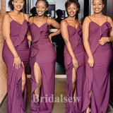 Purple Unique Mermaid Plus Size Elegant Long Formal Bridesmaid Dresses BD183