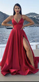 Red A-line Simple Stylish Elegant Modest Party Long Prom Dresses PD345