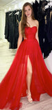 Red A-line Custom Strapless Long Evening Party Prom Dresses PD239