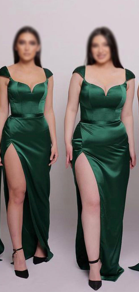 Red Green Cap Sleeves Satin Unique Plus Size Elegant Long Beach Formal Bridesmaid Dresses BD230