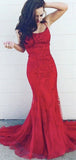 Red Mermaid Lace Most Popular Modest Party Evening Long Prom Dresses PD308
