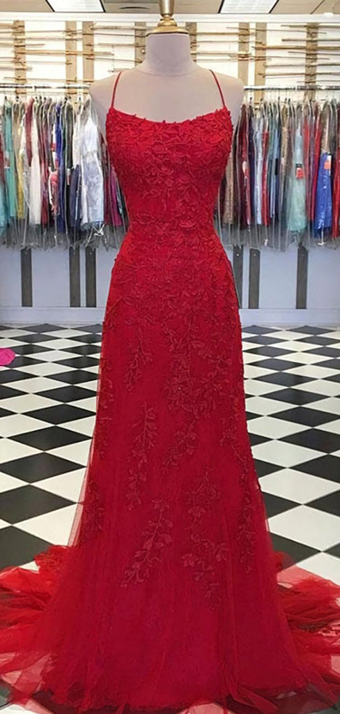 Red Mermaid Lace Most Popular Modest Party Evening Long Prom Dresses PD308