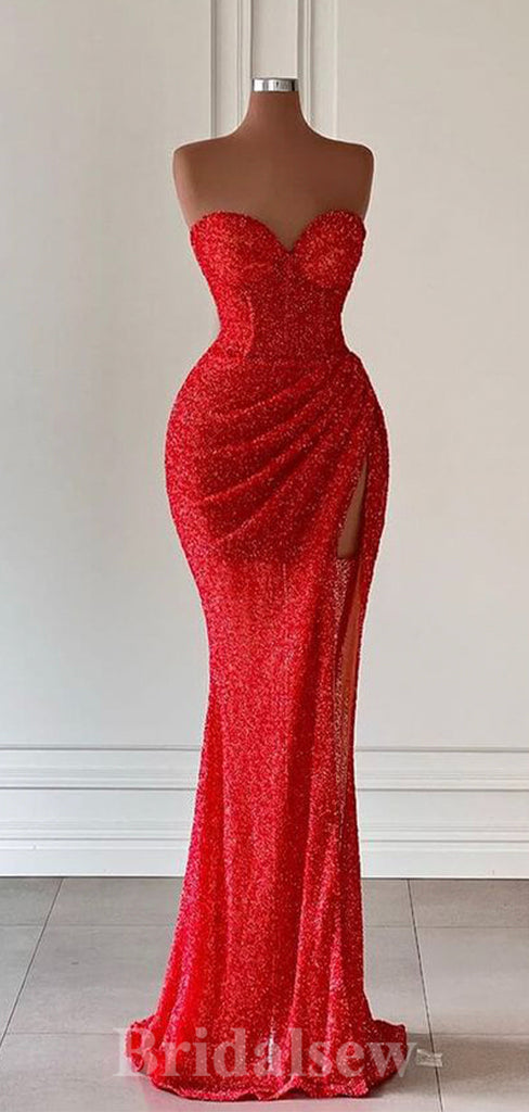 Red Mermaid Sequin Sparkly Strapless Party Women Long Evening Prom Dresses PD642