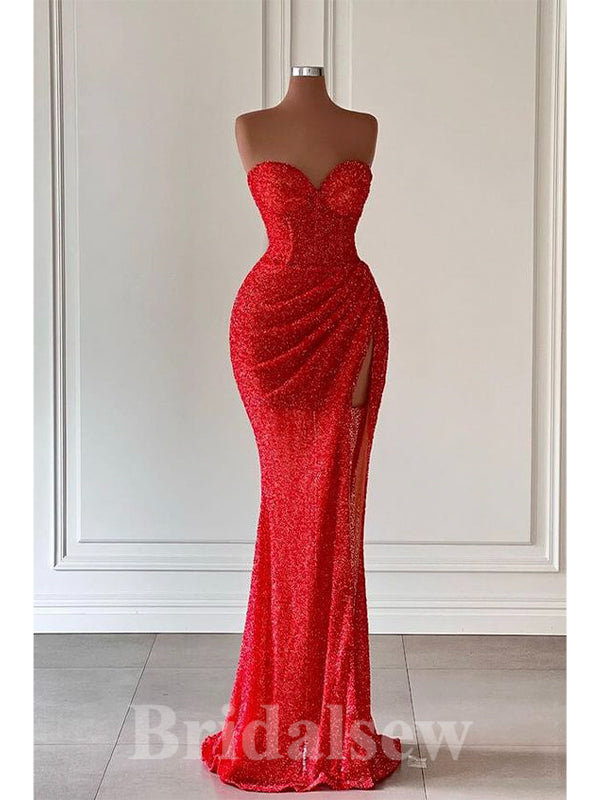 Red Mermaid Sequin Sparkly Strapless Party Women Long Evening Prom Dresses PD642