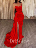Red Mermaid Straps Elegant Women Satin Formal Evening Long Prom Dresses PD559