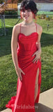 Red Popular Best Spaghetti Straps Stylish Unique Mermaid Long Party Evening Prom Dresses, PD1256