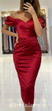 Red Satin Short Sleeves Elegant Mermaid Formal Short Evening Prom Dresses PD1051