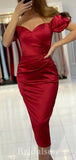 Red Satin Short Sleeves Elegant Mermaid Formal Short Evening Prom Dresses PD1051