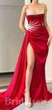Red Satin Unique Modest Mermaid Elegant Long Party Women Prom Dresses, Formal Evening Dress PD685