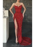 Red Sequin Sparkly Mermaid Simple Formal Long Prom Dresses, Evening Dress PD415