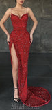 Red Sequin Sparkly Mermaid Simple Formal Long Prom Dresses, Evening Dress PD415