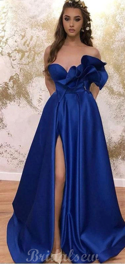 Roayl Blue Unique Design Satin Party Women Long Evening Prom Dresses PD573