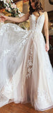 Romantic A-line Spaghetti Straps Lace Plus Size Beach Long Wedding Dresses WD137