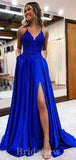 Royal Blue A-line Satin Spaghetti Straps Stylish Long Women Evening Prom Dresses PD871