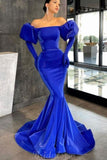 Royal Blue Long Sleeves Off the Shoulder Mermaid Long Prom Dresses PD104