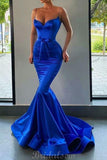 Royal Blue Mermaid Spaghetti Straps Simple Evening Prom Dresses PD103