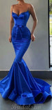 Royal Blue Mermaid Spaghetti Straps Simple Evening Prom Dresses PD103