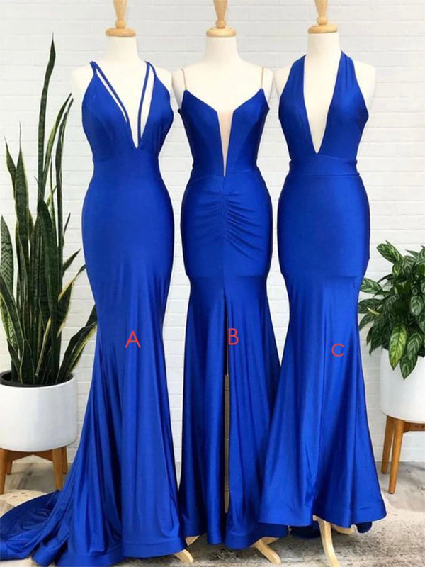 Royal Blue Mismatched Mermaid Elegant Formal Long Bridesmaid Dresses BD120