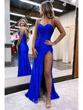 Royal Blue Popular Best Spaghetti Straps Stylish Unique Mermaid Long Party Evening Prom Dresses, PD1258