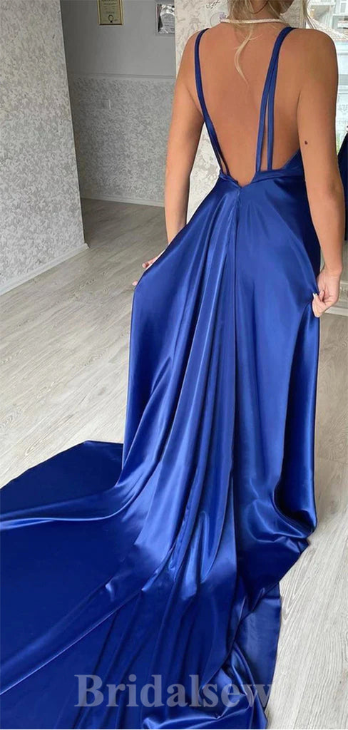 Royal Blue Satin Mermaid Unique Real Made Modest Party Women Long Evening Prom Dresses PD647
