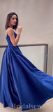 Royal Blue Satin Spaghetti Straps Modest Elegant Long Women Evening Prom Dresses PD813