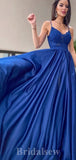 Royal Blue Satin Spaghetti Straps Modest Elegant Long Women Evening Prom Dresses PD813