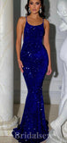 Royal Blue Sequin Sparkly Glitter Straps New Long Mermaid Party Women Evening Prom Dresses PD916